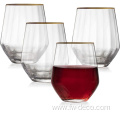 Gold Rimmed Stemless Wine Glasses Set of 4
